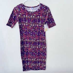 NWT LuLaRoe Julia Dress, Purple Kaleidoscope Floral Print, Size XXS
